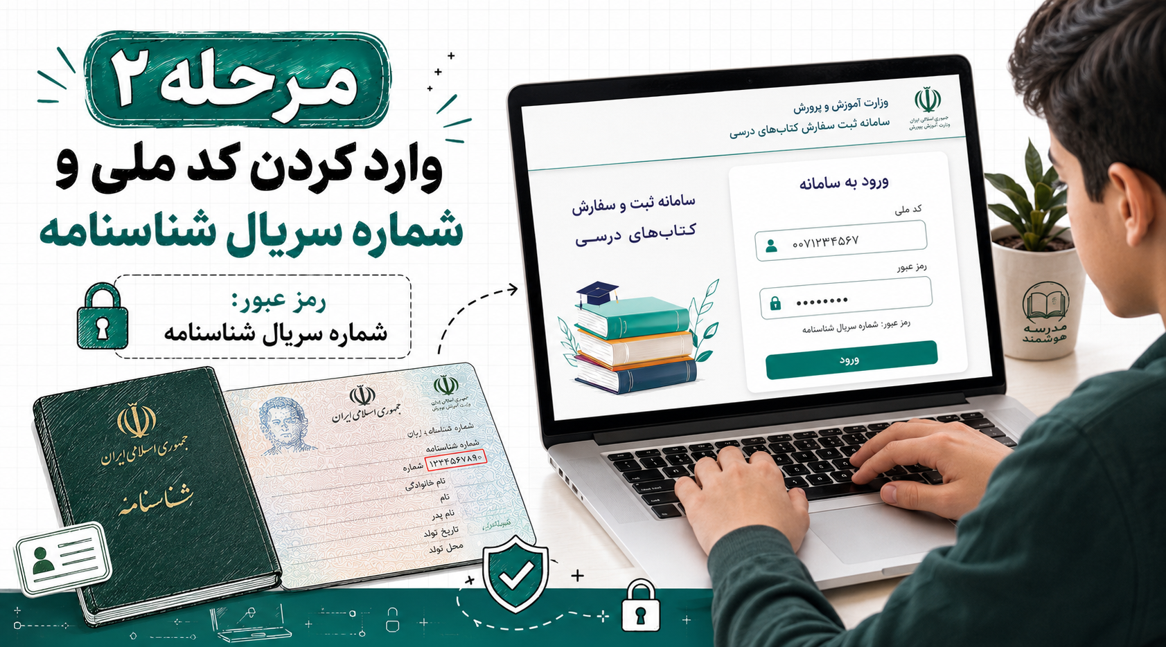 وارد کردن کد ملی و شماره سریال شناسنامه در سامانه ثبت نام کتاب درسی